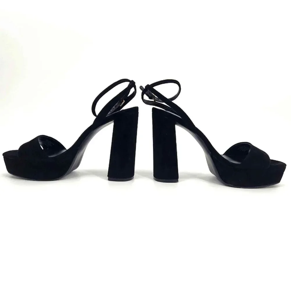 Steve Madden Lessa Platform Sandals Womens Size 9.5 Black Suede Chunky Heels Y2K